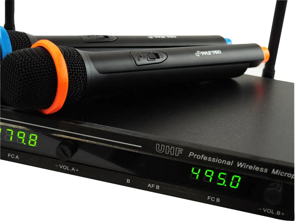Professional Uhf Wireless Microphone System With (2) Handheld Wireless Mics