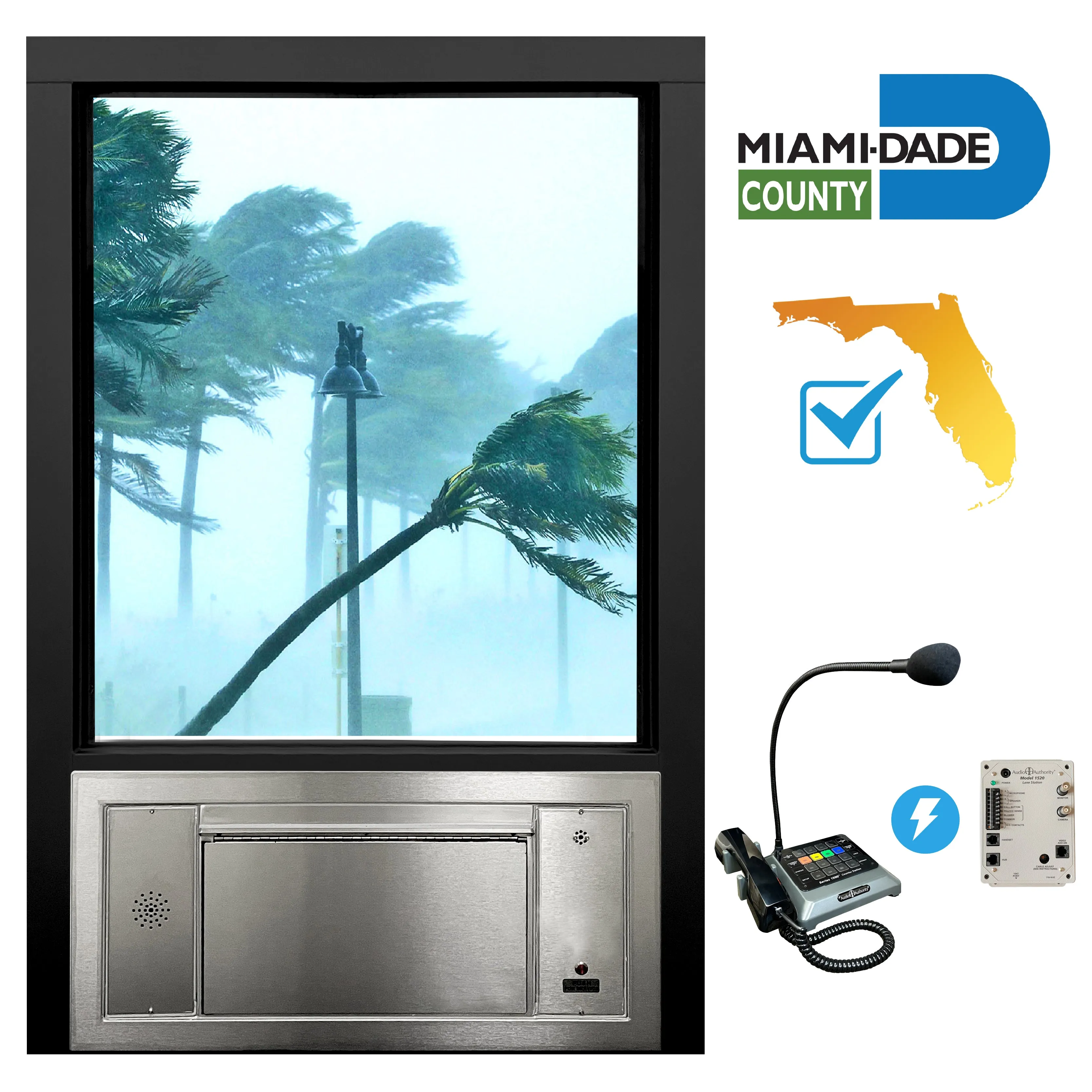 Quikserv PCJ-130-IP & QSP-713S-Mini-IP | Pharmacy Drive-thru Package 32-1/4" (W) x 49-1/4" (H | Hurricane Impact Rated | 23318.1