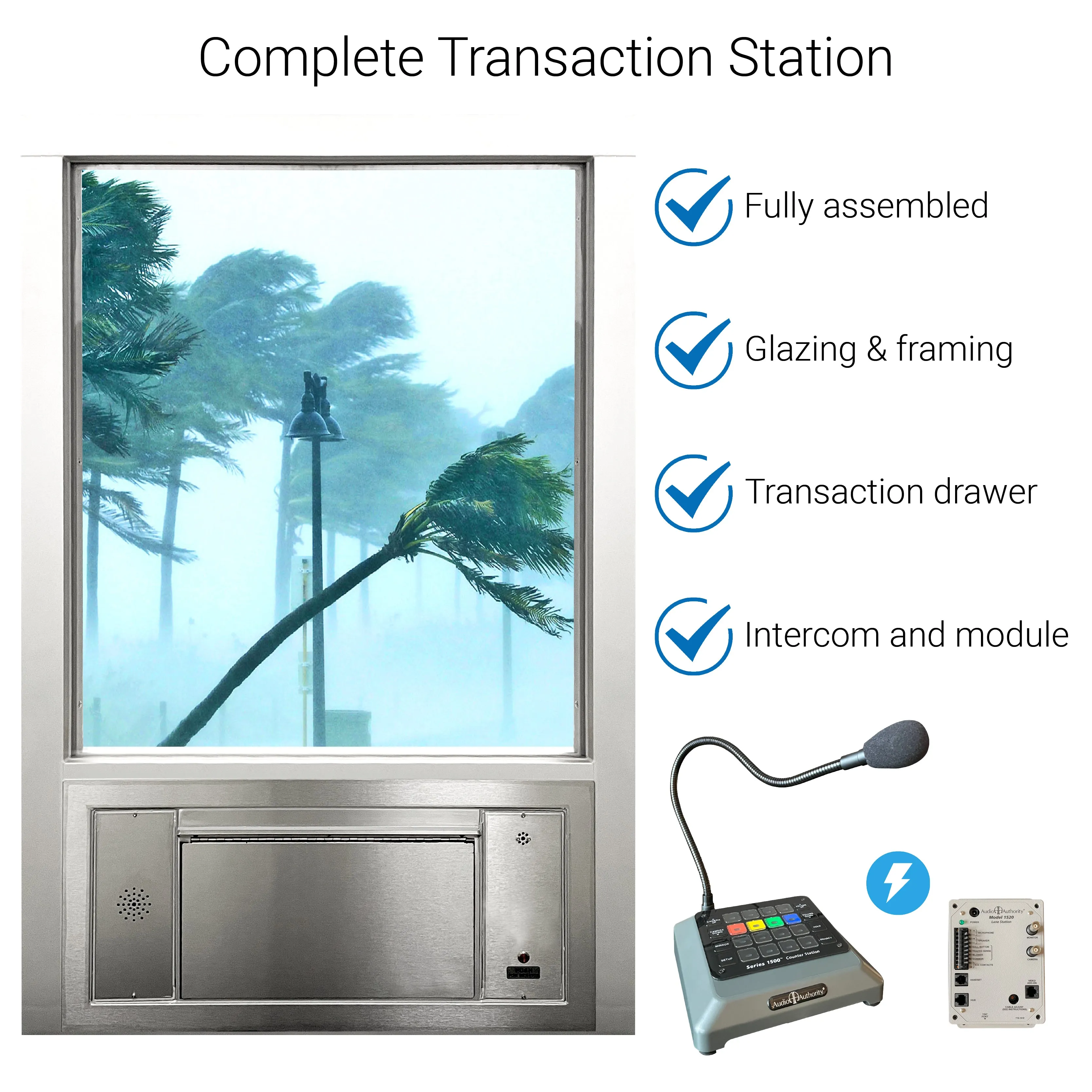 Quikserv PCJ-130-IP & QSP-713S-Mini-IP | Pharmacy Drive-thru Package 32-1/4" (W) x 49-1/4" (H | Hurricane Impact Rated | 23318.1