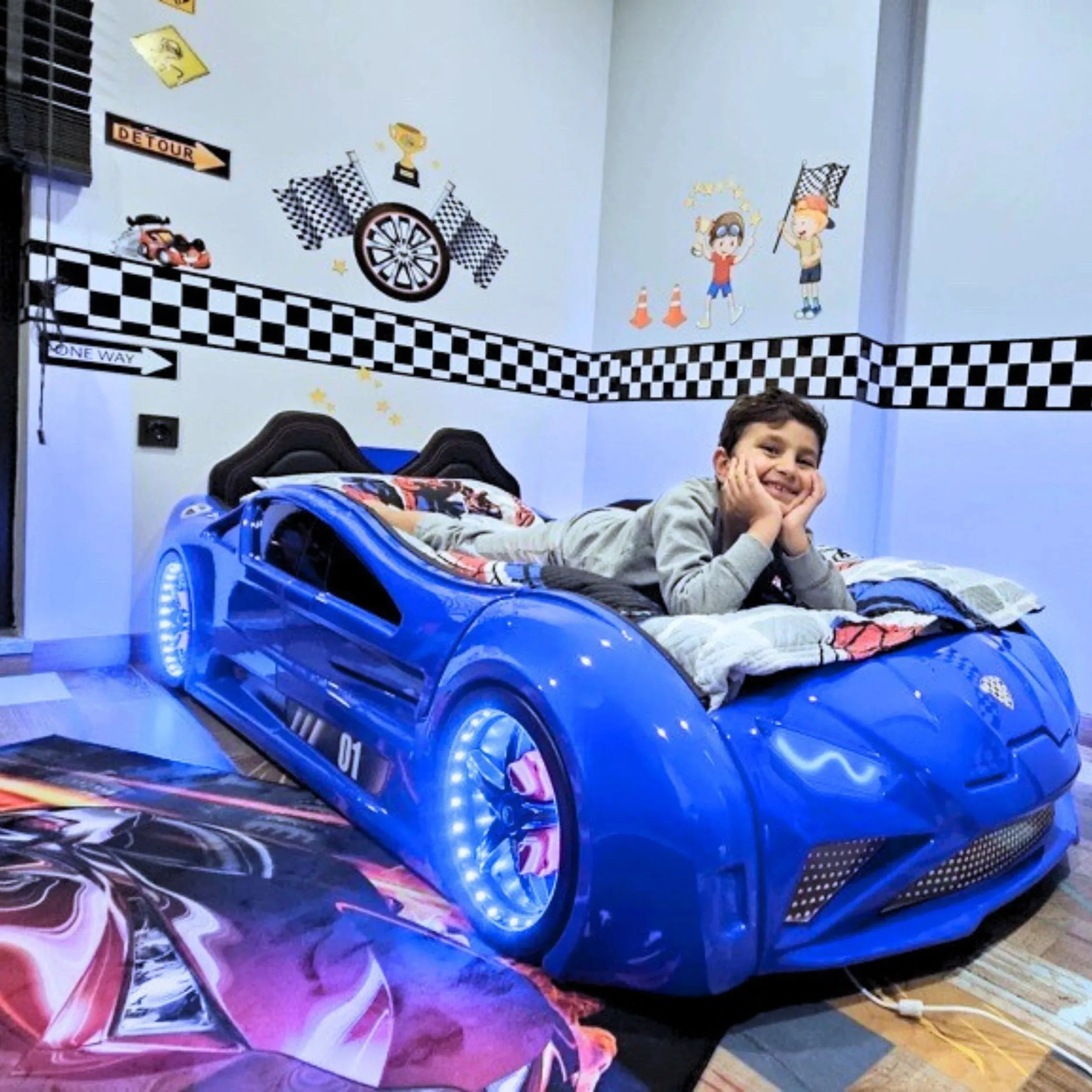 Race Car Bed Wall Sticker Set for Kids Room