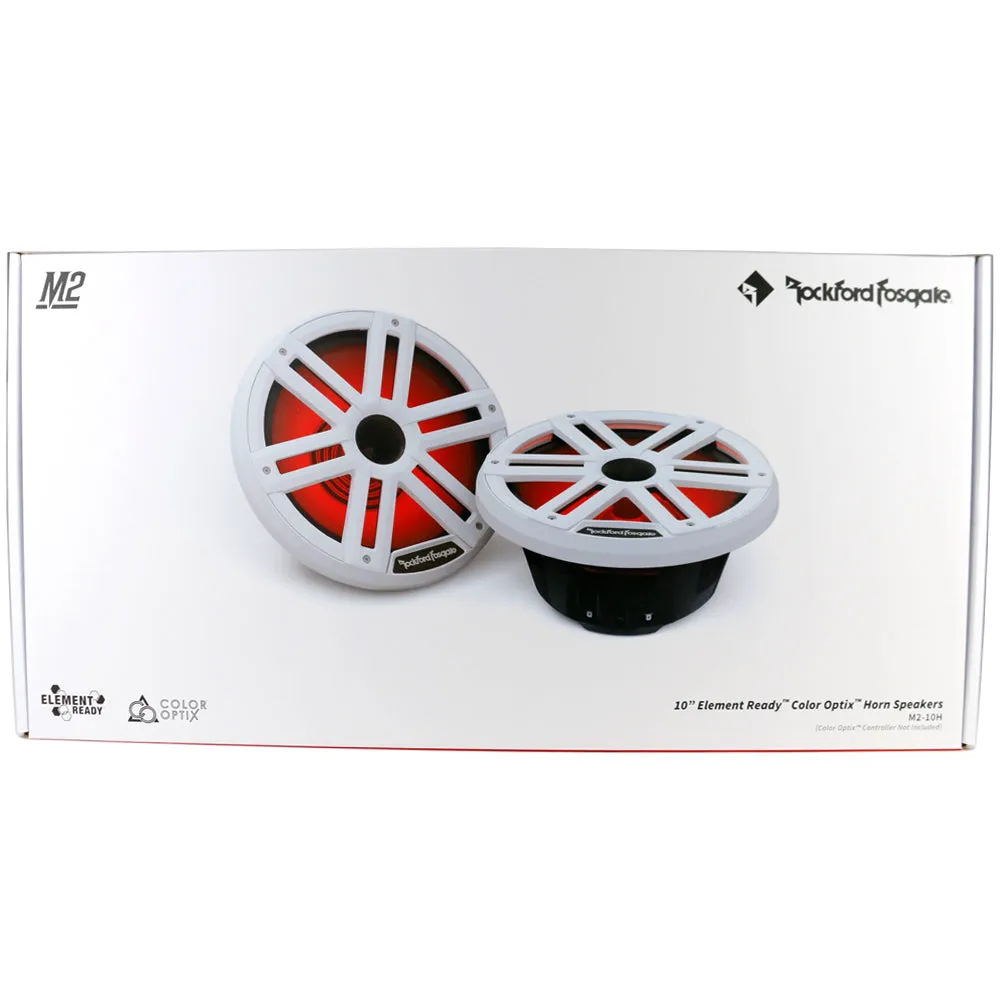 Rockford Fosgate M2-10H 10" 2-Way Marine Audio Coaxial Horn Speakers w/ RGB LED - White