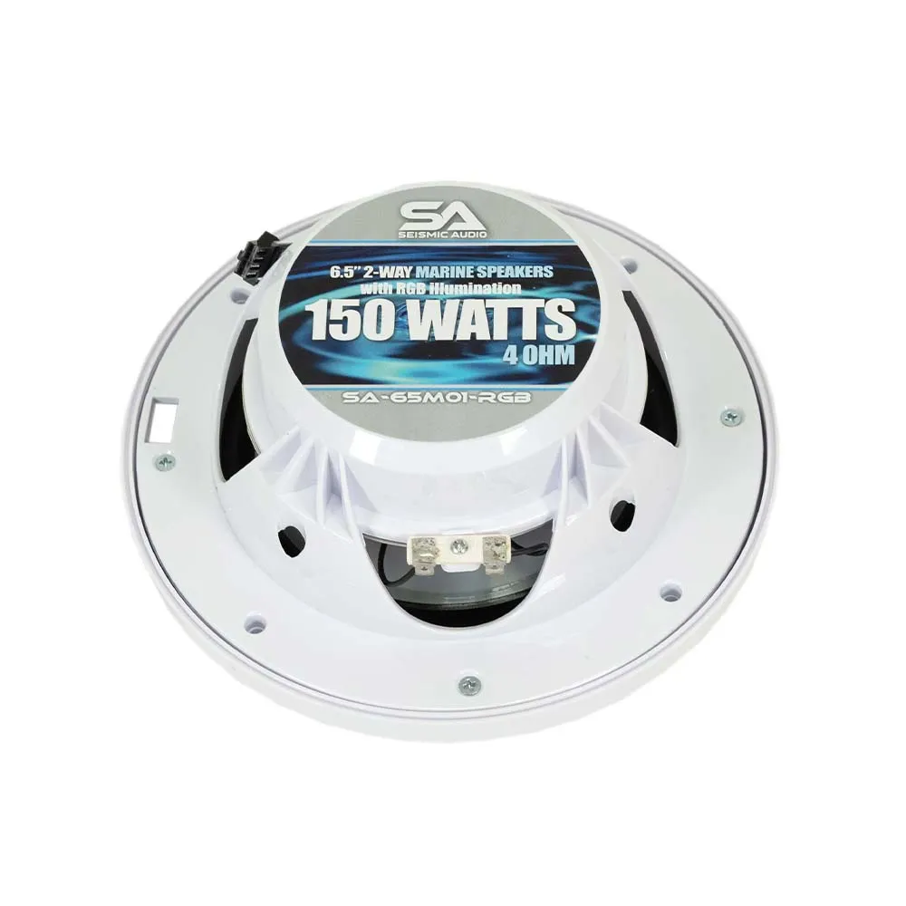 SA-65M01W-RGB - Pair of White 6.5 Inch 150 Watt 2-Way Waterproof Boat/Marine Speakers with RGB Lights
