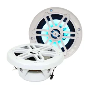 SA-65M01W-RGB - Pair of White 6.5 Inch 150 Watt 2-Way Waterproof Boat/Marine Speakers with RGB Lights