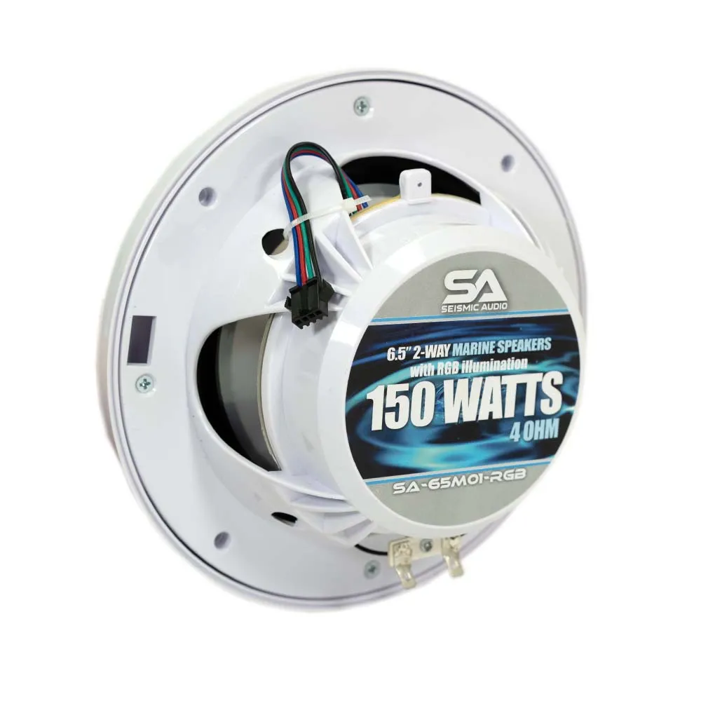 SA-65M01W-RGB - Pair of White 6.5 Inch 150 Watt 2-Way Waterproof Boat/Marine Speakers with RGB Lights