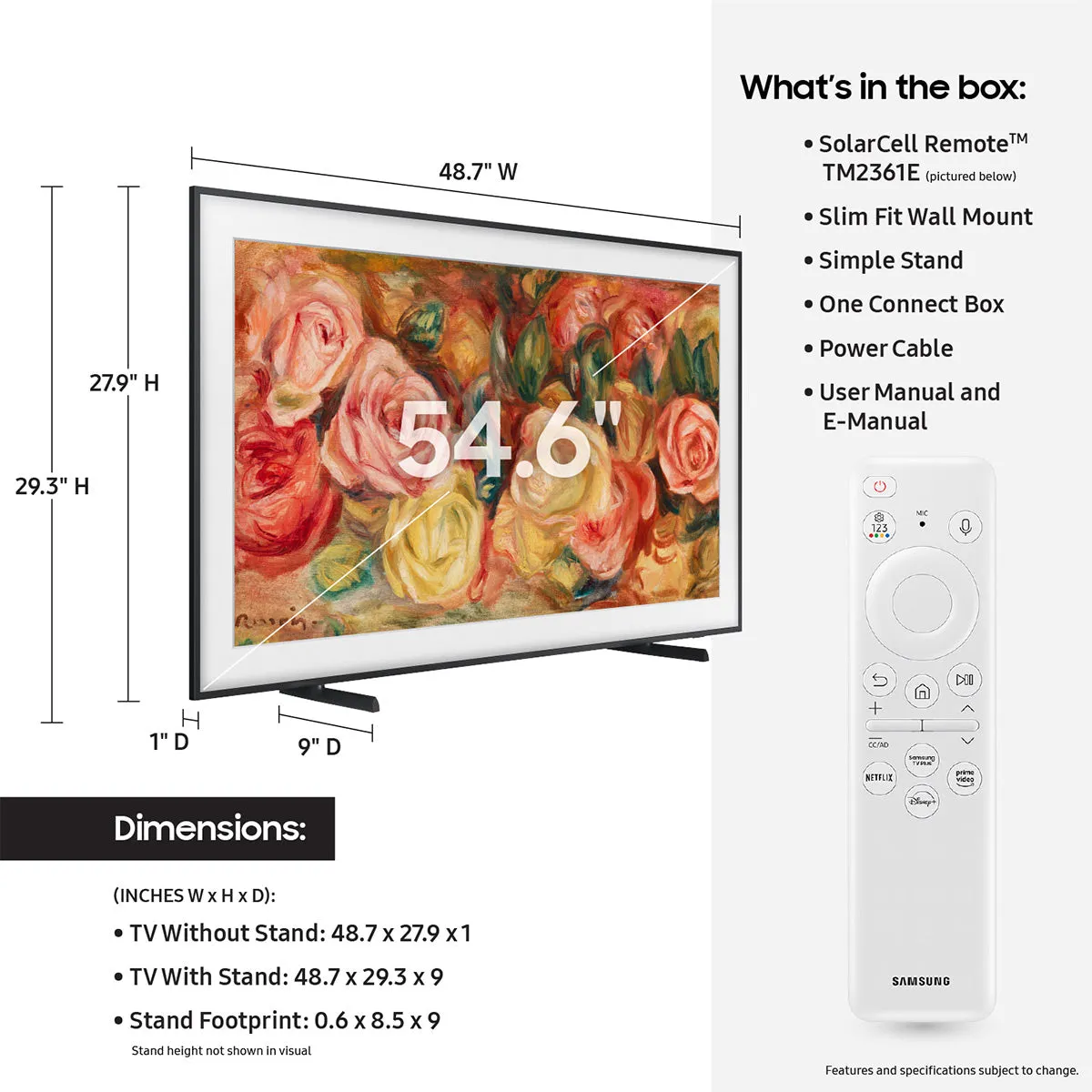 Samsung LS03D 55" The Frame QLED 4K HDR Smart TV with Slim-Fit Wall Mount (2024) and HW-LS60D Music Frame Bluetooth Speaker with Wall Mount