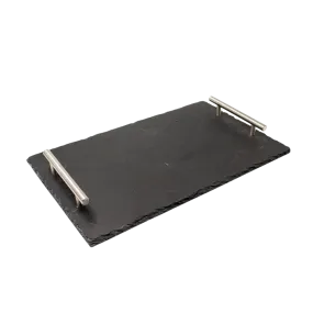 SLATE TRAY W/STEEL HANDLES 40X25X4CM