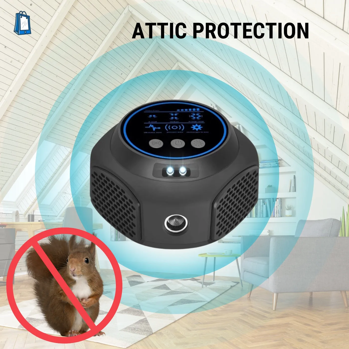 Smart Squirrel Indoor Repeller - 360° Coverage for Squirrel-Free Home