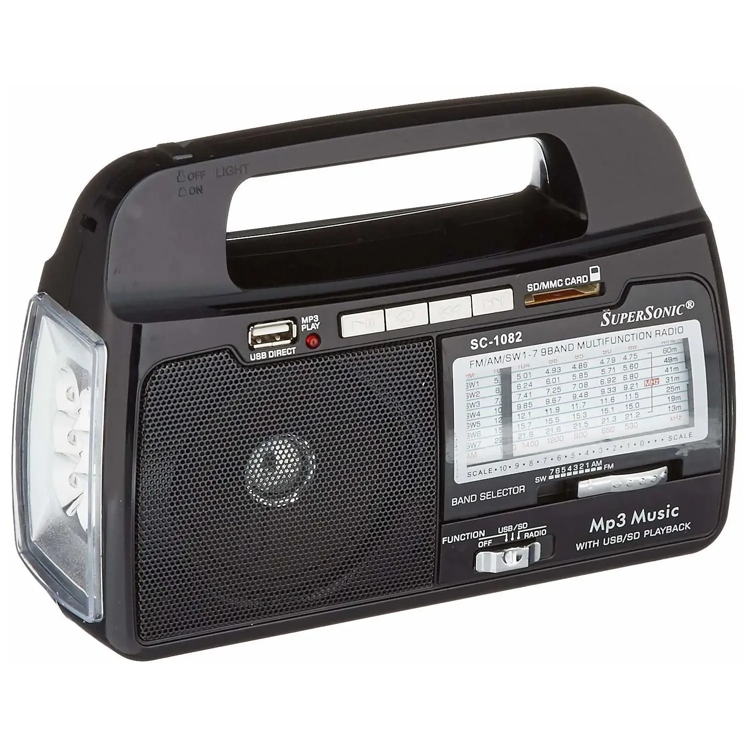 Supersonic SC1082 9 Band AM/FM/SW1-7 Portable USB SD Torch Light Radio