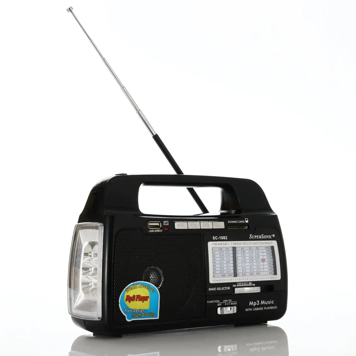 Supersonic SC1082 9 Band AM/FM/SW1-7 Portable USB SD Torch Light Radio