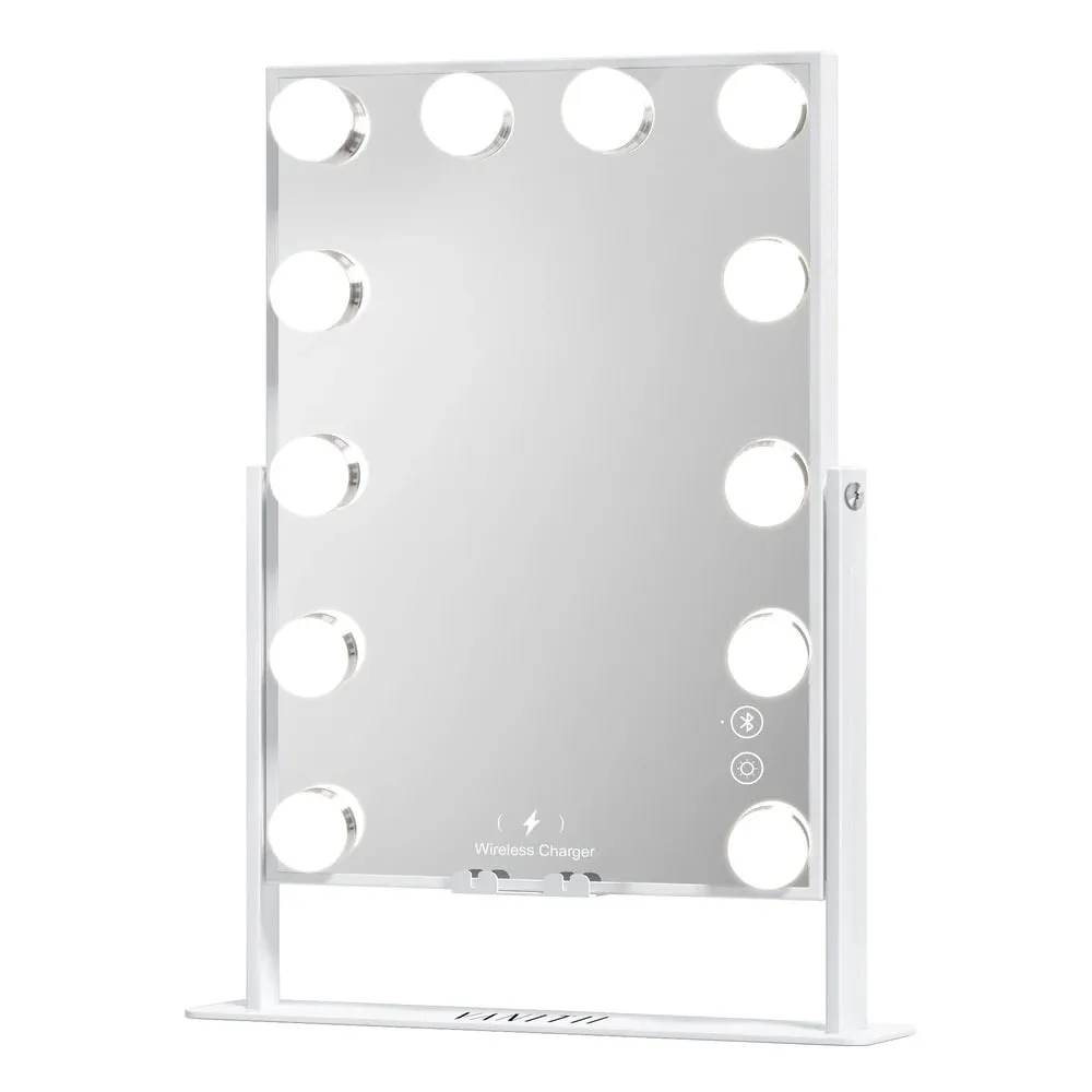 Tabletop Vanity Mirror with Bluetooth, Wireless Charging, and Dimmable LED Bulbs