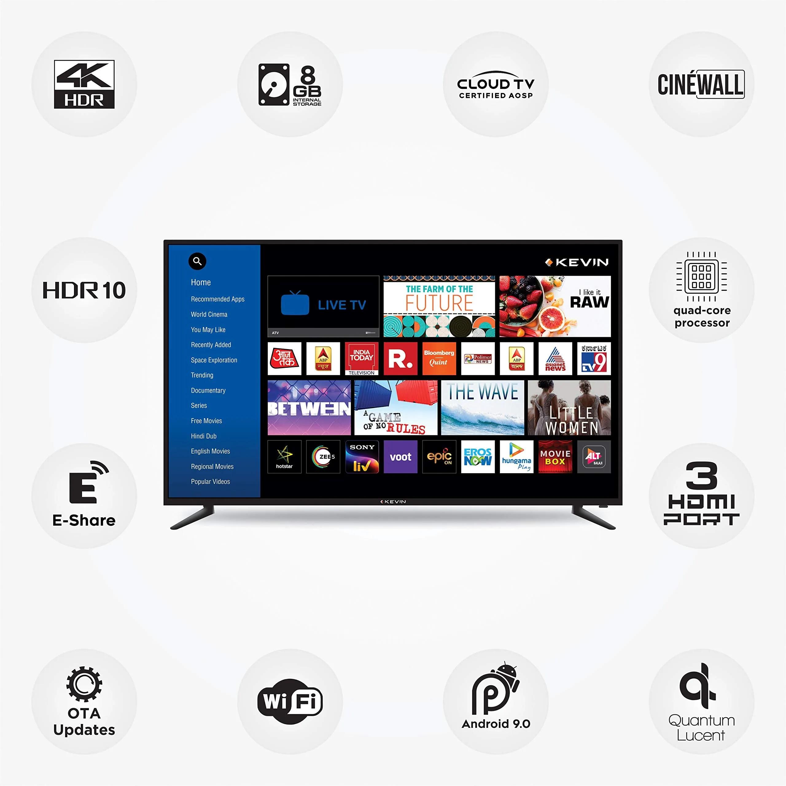 VW 140 cm (55 inches) 4K Ultra HD Smart LED TV KN55UHD-PRO (Black)