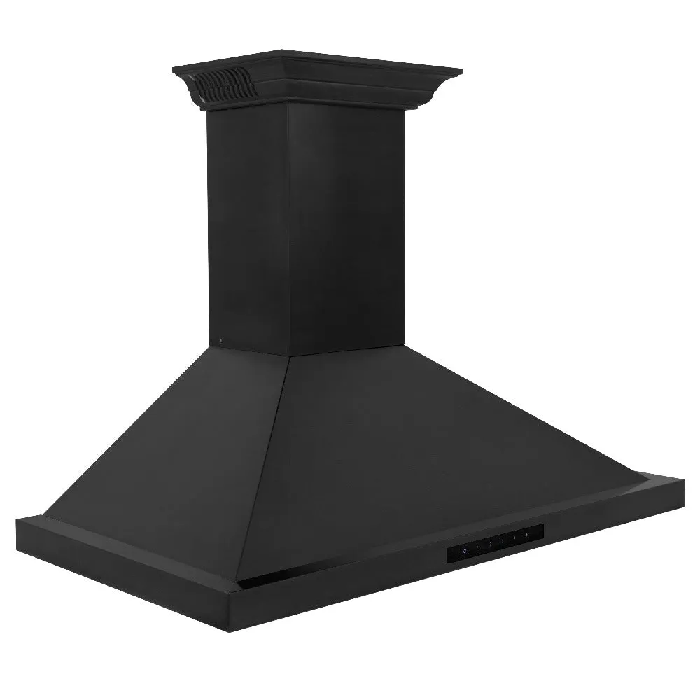 ZLINE Ducted Vent Wall Mount Range Hood in Black Stainless Steel with Built-in CrownSound Bluetooth Speakers (BSKBNCRN-BT)