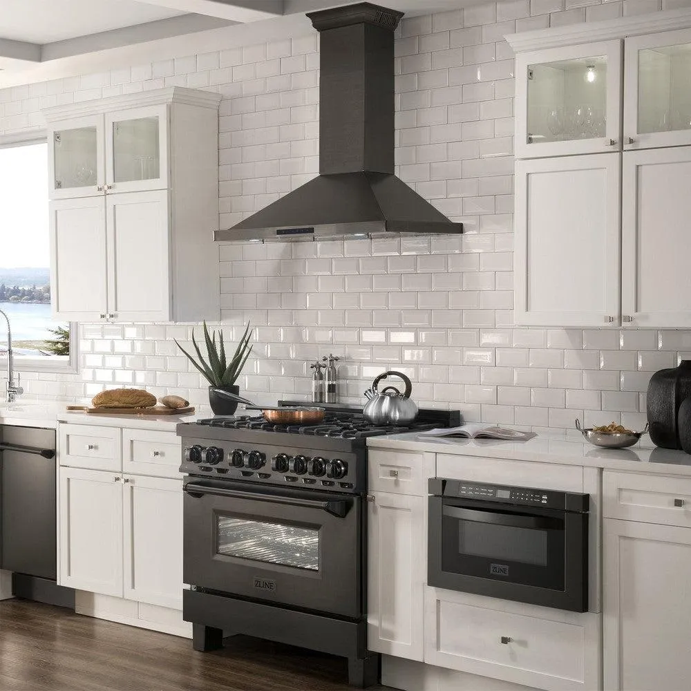 ZLINE Ducted Vent Wall Mount Range Hood in Black Stainless Steel with Built-in CrownSound Bluetooth Speakers (BSKBNCRN-BT)