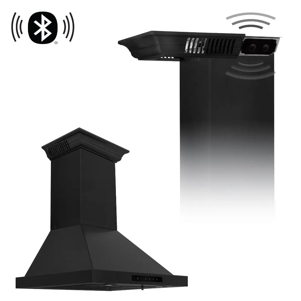 ZLINE Ducted Vent Wall Mount Range Hood in Black Stainless Steel with Built-in CrownSound Bluetooth Speakers (BSKBNCRN-BT)