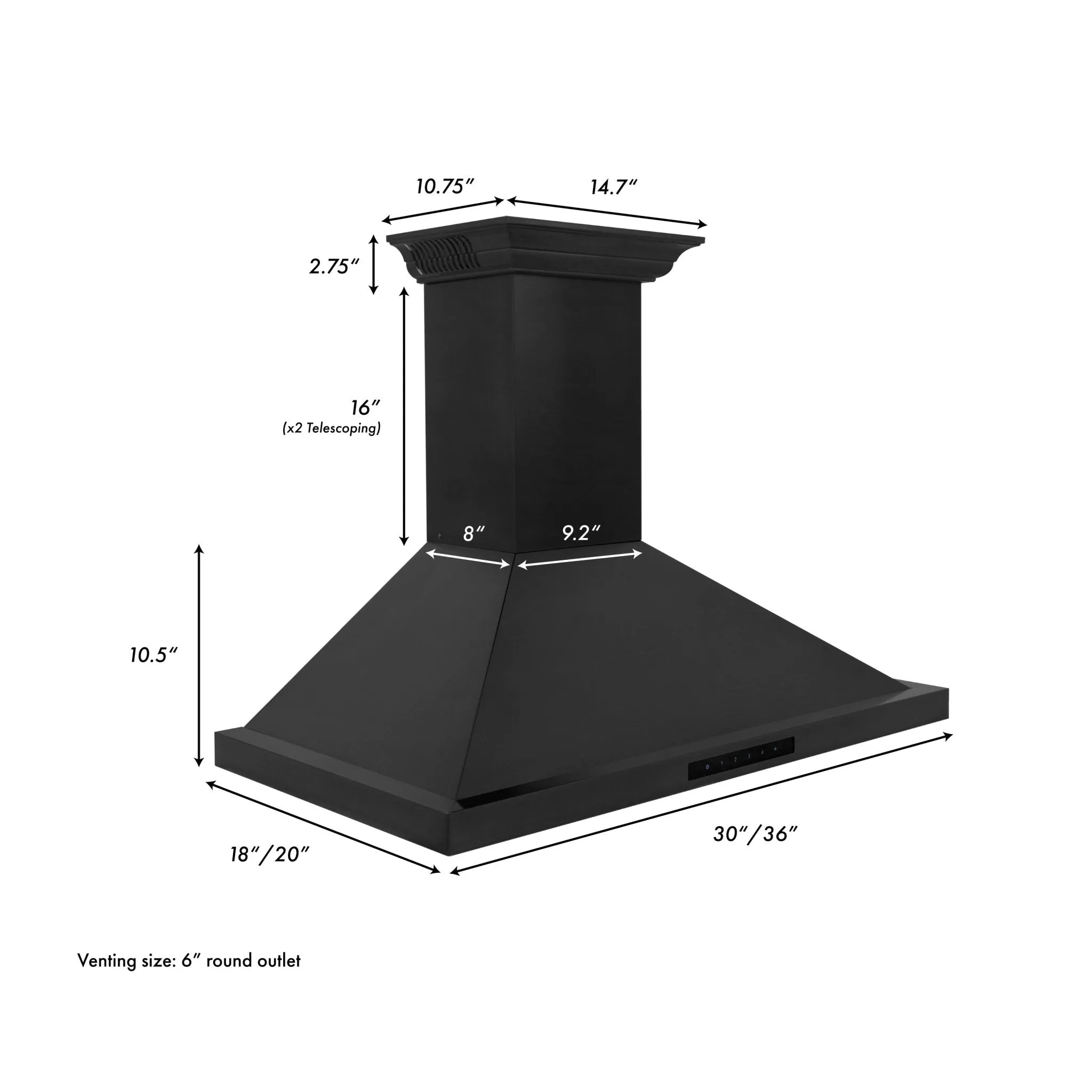 ZLINE Ducted Vent Wall Mount Range Hood in Black Stainless Steel with Built-in CrownSound Bluetooth Speakers (BSKBNCRN-BT)