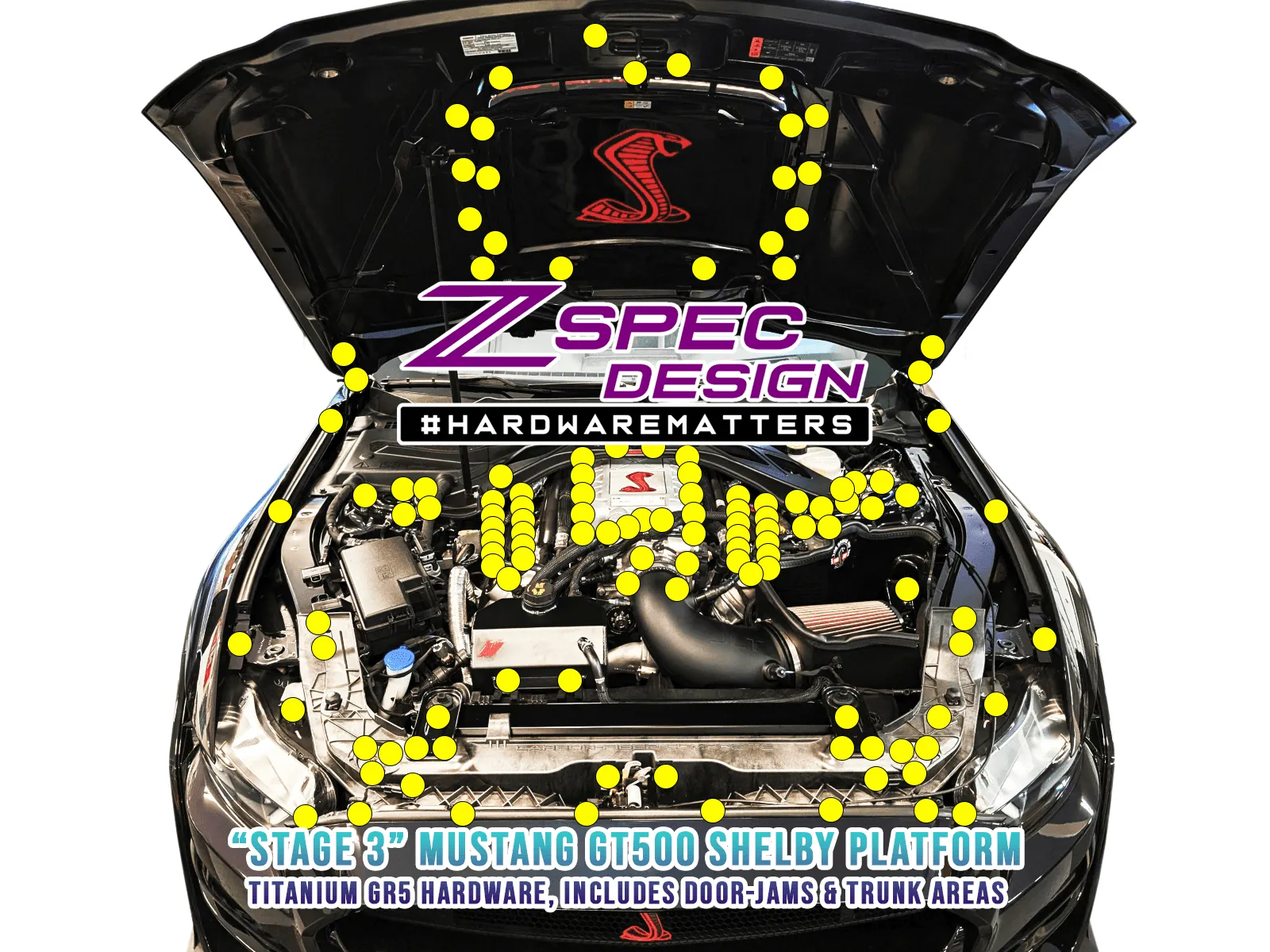 ZSPEC Stage-3 Dress Up Bolts® Fastener Kit for '15-23 Ford Mustang GT500 S550, Titanium